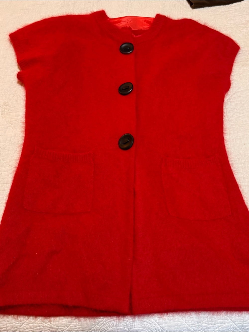 Vintage Venesha Angora Red Short-Sleeve Button Front Cardigan